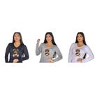 Kit 3 blusas feminina de frio estampada Ursinho Bear