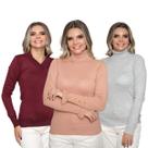 Kit 3 Blusas Feminina de Tricot Manga Longa Tendência Frio 2024 Kit 3 Blusas Feminina de Tricot Manga Longa Tendência Frio 2024