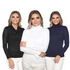 Kit 3 Blusas Feminina de Tricot Manga Longa Tendência Frio 2024