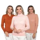 Kit 3 Blusas Feminina de Tricot Manga Longa Tendência Frio 2024
