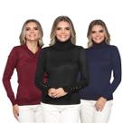 Kit 3 Blusas Feminina de Tricot Manga Longa Tendência Frio 2024 Kit 3 Blusas Feminina de Tricot Manga Longa Tendência Frio 2024