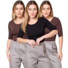 Kit 3 Blusas Feminina Manga 3/4 com Abertura nas Costas
