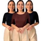 Kit 3 Blusas Feminina Manga 3/4 com Abertura nas Costas