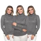 Kit 3 Blusas Feminina Manga Longa com Botão Gola Alta Tricô Inverno Casual Kit 3 Blusas Feminina Manga Longa com Botão Gola Alta Tricô Inverno Casual