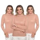 Kit 3 Blusas Feminina Manga Longa com Botão Sueter Tricô Inverno 2024