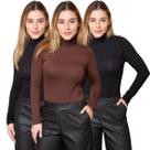Kit 3 Blusas Feminina Manga Longa Gola Alta Cacharrel de Viscose