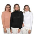 Kit 3 Blusas Feminina Tricô Manga Longa Gola Alta Lã Inverno Casual Kit 3 Blusas Feminina Tricô Manga Longa Gola Alta Lã Inverno Casual