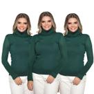 Kit 3 Blusas Feminina Tricô Manga Longa Gola Alta Lã Inverno Casual