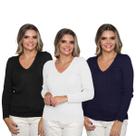 Kit 3 Blusas Feminina Tricô Suéter Manga Longa Trançado Frio
