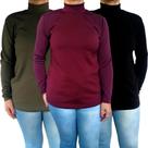 Kit 3 Blusas Femininas Gola Alta Manga Longa Soltinhas Cores Sortidas Malha Crepe Pp ao Plus Size
