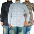 Kit 3 Blusas Femininas Gola Cacharrel Manga Longa Soltinhas Peças Sortidas Jacquard Pp ao Plus Size