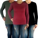 Kit 3 Blusas Femininas Gola Careca Manga Longa Justas Cores Sortidas Malha Crepe Pp ao Plus Size Kit 3 Blusas Femininas Gola Careca Manga Longa Justas Cores Sortidas Malha Crepe Pp ao Plus Size