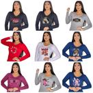 Kit 3 blusas femininas manga longa estampadas