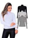 Kit 3 Blusas Femininas Manga Longa Gola Alta Viscolycra