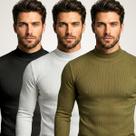 Kit 3 Blusas Gola Alta Cacharrel Masculina Canelada Manga Longa Inverno Frio Confortável Kit 3 Blusas Gola Alta Cacharrel Masculina Canelada Manga Longa Inverno Frio Confortável