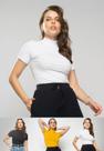 Kit 3 Blusas Gola Alta Comfy Malha Canelada Preta, Branca e Mostarda Salvatore