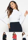 Kit 3 Blusas Gola Alta Manga Longa Malha Canelada Preta, Branca e Terracota Salvatore
