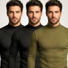 Kit 3 Blusas Gola Alta Masculina Cacharrel Canelada Manga Longa Premium Frio Casual Elegante Kit 3 Blusas Gola Alta Masculina Cacharrel Canelada Manga Longa Premium Frio Casual Elegante