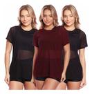 Kit 3 Blusas Manga Curta Tule Transparente Fitness Academia