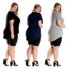 Kit 3 Blusas Mullet Feminina Plus Size Preto - Mescla - Marinho 1126