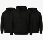 Kit 3 Blusas pretas Moletom Canguru Com Capuz Liso Frio Unissex