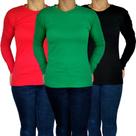 Kit 3 Blusinhas Femininas Gola Alta Manga Longa Justas Lisas Cores Sortidas Canelado Pp ao Plus Size