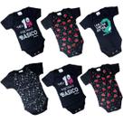Kit 3 Bodies Bebê Verão Manga Curta Preta com Estampas Sortidas Kit 3 Bodies Bebê Verão Manga Curta Preta com Estampas Sortidas