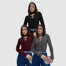 Kit 3 Body Blusinha Manga Longa Gola Choker Detalhe Argola Inverno Elegante