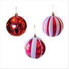 Kit 3 Bola De Natal Com Linhas Em Glitter Vermelha E Branca Enfeite Natalino 8Cm