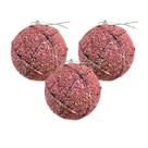 Kit 3 Bolas de Natal Decoradas 8 cm Rosa com Linhas e Glitter Tok da Casa