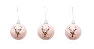 Kit 3 Bolas De Natal Detalhe Veado Rosa 8 Cm