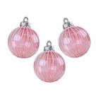 Kit 3 Bolas de Natal Rosa com Linhas Brancas 8 cm para Árvore Natalina Tok da Casa