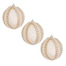 Kit 3 Bolas Natal Decorativas Bege Bordado Dourado 10cm Luxo