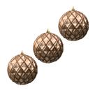 Kit 3 Bolas Natal Rose 8cm Decorativa Glitter Enfeite Luxo