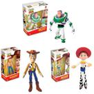 Kit 3 Bonecos Articulados em Vinil Xerife Woody Buzz Lightyear e Cowgirl Jessie 18Cm - Disney Pixar - Toy Story - Lider