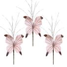 Kit 3 Borboletas Pick Natal Rosê Full Glitter Luxo 23cm - Magizi