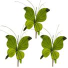 Kit 3 Borboletas Pick Natal Verde Full Glitter Luxo 23cm - Magizi
