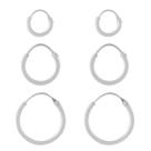 Kit 3 Brincos Argola 10mm 14mm 18mm Unissex De Prata 925