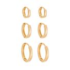 Kit 3 Brincos Feminino Banhado Ouro Trio Argolas Finas Lisas