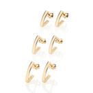 Kit 3 brincos rommanel banhado ouro 18k feminino meia argola 1 2 e 3 furo 527394