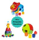 Kit 3 Brinquedo Educativo Didático Bebê Encaixar Pedagógico Montar Menino Menina Presente 1 ano