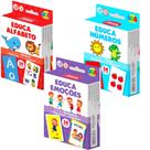 Kit 3 Brinquedo Infantil Cartas Letras Numeros e Emoçoes