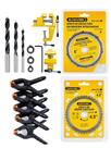 Kit 3 Broca Cavilha Madeira, Mini Torno de bancada, Disco serra Circular 4.5, Disco Corrente motoserra e 6 Grampos Sargento
