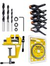 Kit 3 Broca Cavilha, Mini Torno bancada, 6 Grampos Sargento e Disco Serra Circular 4.5 madeira mdf móveis marcenaria profissional Kit 3 Broca Cavilha, Mini Torno bancada, 6 Grampos Sargento e Disco Serra Circular 4.5 madeira mdf móveis marcenaria profissional