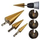 Kit 3 brocas conicas escalonadas f251 dourada