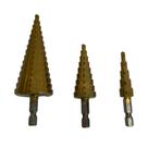 Kit 3 Brocas Cônicas Escalonadas Para Aço Madeira 4-32 mm