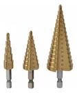 Kit 3 Brocas Titanio Escalonadas Aço Rapido Profissional