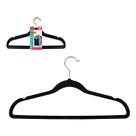 Kit 3 Cabides de Veludo Preto Slim com Gancho Rose Gold