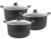Kit 3 Caçarolas Grande Dona Chefa Anti Aderente 24cm 26cm e 30cm Com Tampa de Vidro