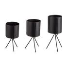 Kit 3 Cachepot em Metal Preto com Suporte - MART